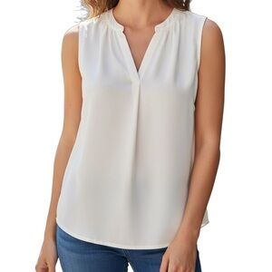 Ann Taylor Loft Sleeveless Top‎ Split Neck Size S Off White